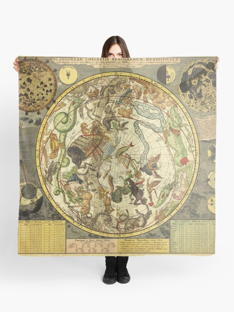 Scarf, STAR MAP OF THE SOUTHERN SKY 1722 Antique Astrology Maps designed and sold by BulganLumini