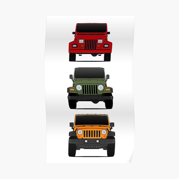 Jeep Wrangler Grille Stylized Art Poster Print Off Road Man Cave Garage