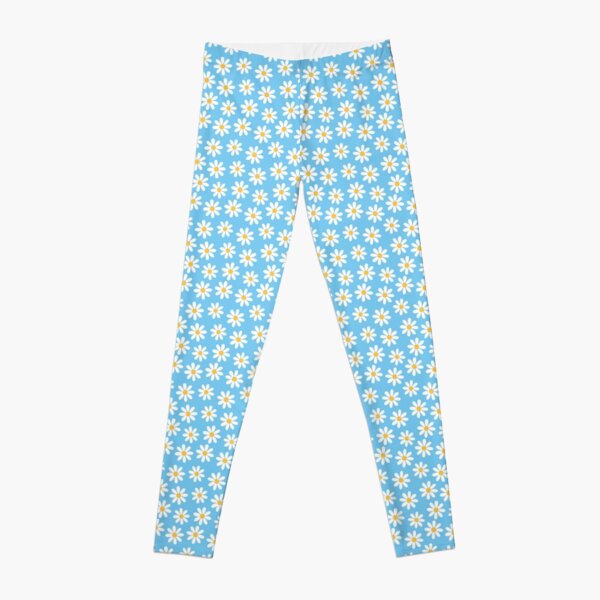 Disover White Daisies on Blue Seamless Pattern Print | Leggings