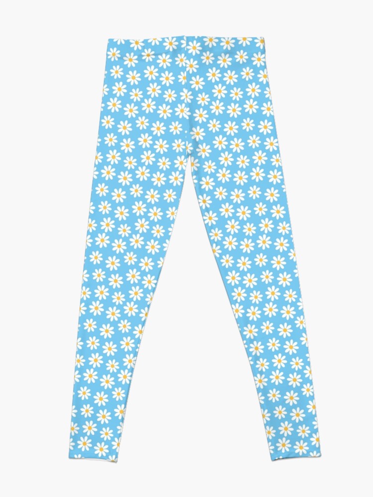 Discover White Daisies on Blue Seamless Pattern Print | Leggings
