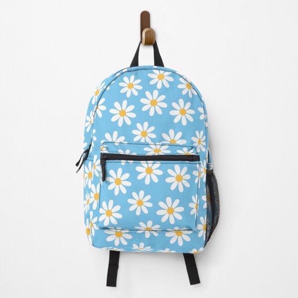 "White Daisies on Blue Seamless Pattern Print" Backpack for Sale by ...