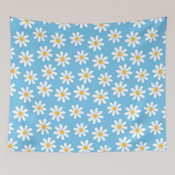 Item preview, White Daisies on Blue Seamless Pattern Print designed and sold by ClaudiaFlores.