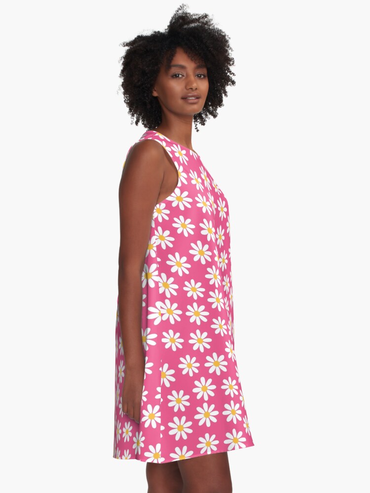 Alternate view of White Daisies on Pink Seamless Pattern Print A-Line Dress