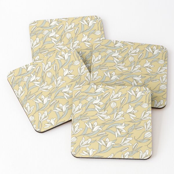 Item preview, lilies_white on dusky pale yellow designed and sold by quinnhopp.