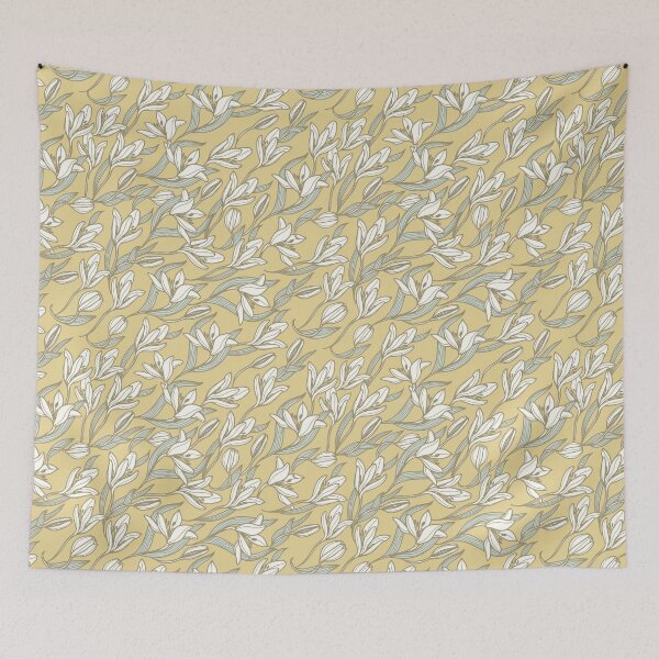 Item preview, lilies_white on dusky pale yellow designed and sold by quinnhopp.