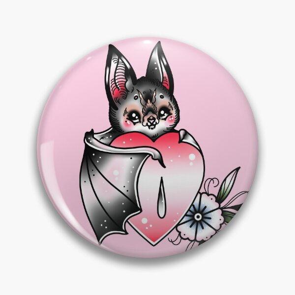 Item preview, Bat with Heart Flowers Cute Traditional Flash Tattoo designed and sold by Ella Mobbs.