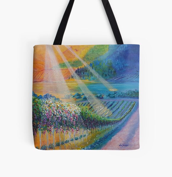 Colourful Sunlight Vineyard Painting All Over Print Tote Bag