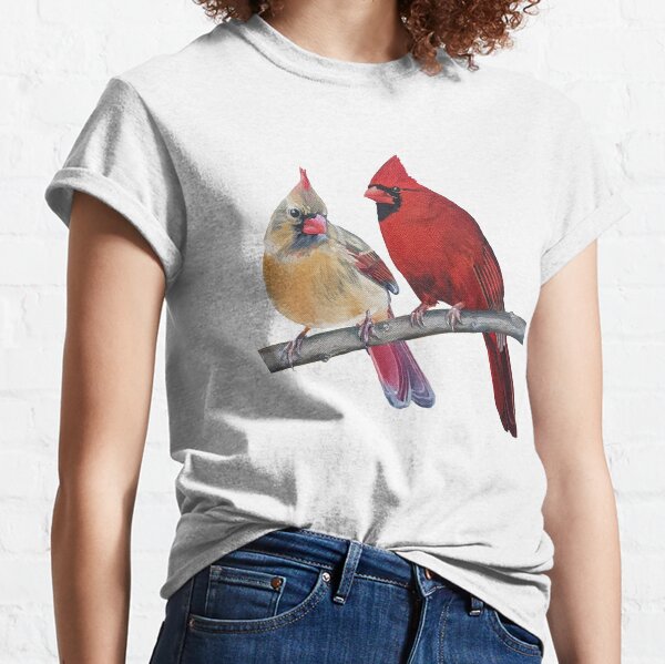  Bright Red Cardinal bird Silhouette T-Shirt : Clothing