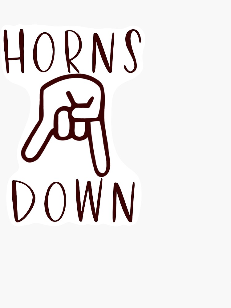 "horns down" Sticker for Sale by madysonjune615 Redbubble