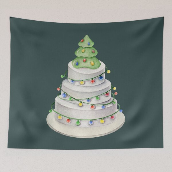 Item preview, Winter Christmas Tree Cake with Baubles and Lights designed and sold by Alicia Chee.