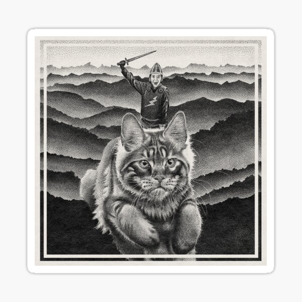 Torsten Riding His Battle Cat in the Mountains Sticker