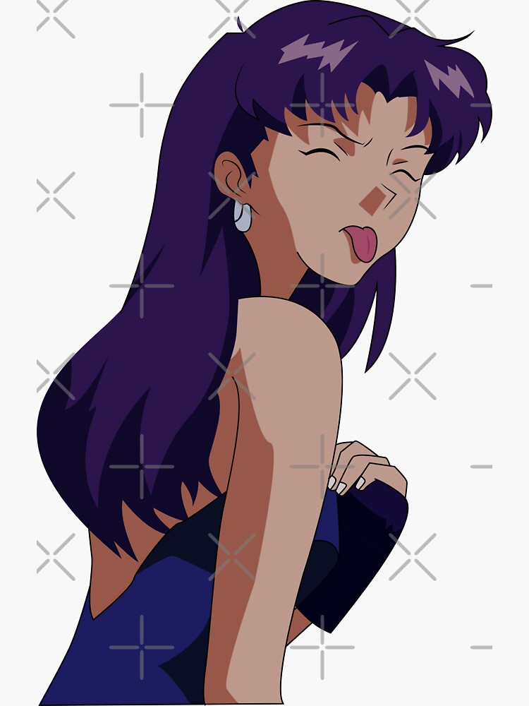 "Misato sticking out his tongue" Sticker for Sale by MigiDesu Redbubble