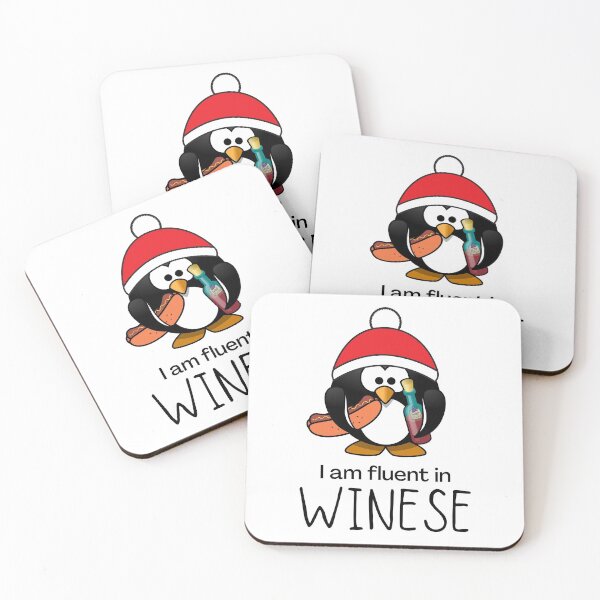 Item preview, I am fluent in Winese | Cute Santa Penguin with a Wine Bottle and a Wiener  designed and sold by InkItStudio.