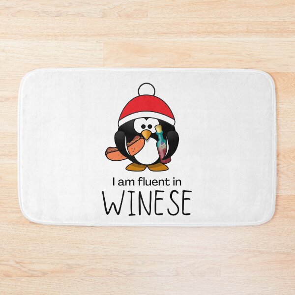 Item preview, I am fluent in Winese | Cute Santa Penguin with a Wine Bottle and a Wiener  designed and sold by InkItStudio.