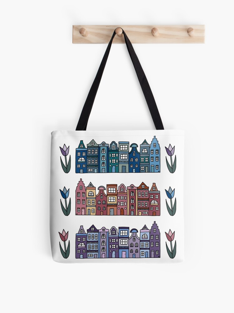 Amsterdam Houses and Tulips, Travel, Buildings, Pattern, Netherlands Tote Bag for Sale by Hilary Leslie