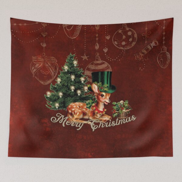 Item preview, Merry Christmas, cute little fawn with hat and christmas tree designed and sold by nicky2342.