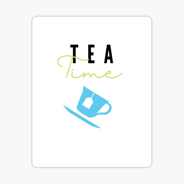 Tea Time 5 Funny Cup and Saucer in Blue Black & Olive Sticker