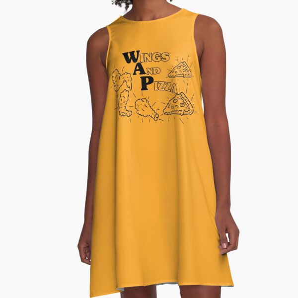 Wi ng s An d P iz za - Bl ac k Te xt A-Linien Kleid