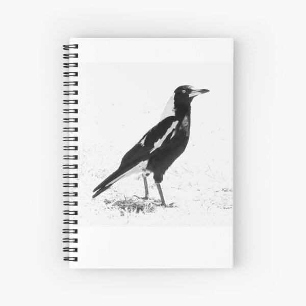 Magpie Bird, Black and White Art, Bird Artwork Spiral Notebook
