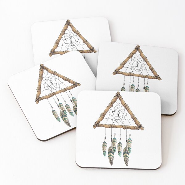 Item preview, Triangle wooden dream catcher with blue and green feathers  designed and sold by Vipstride  Services.