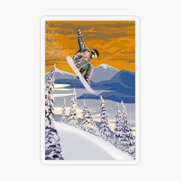 Retro style Snowboard poster art Transparent Sticker