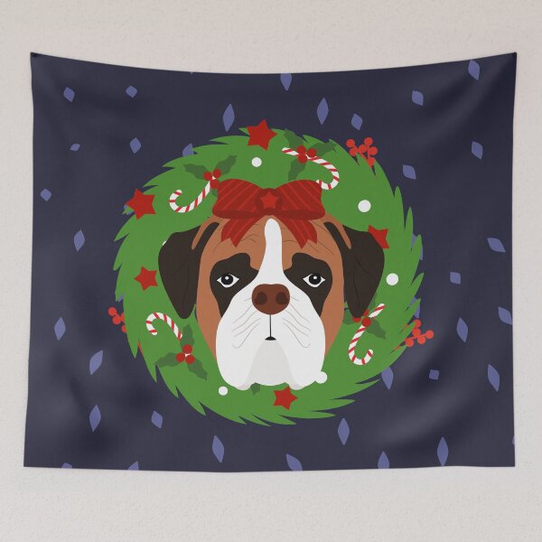 Item preview, Boxer Dog Christmas Wreath designed and sold by Lulupainting.