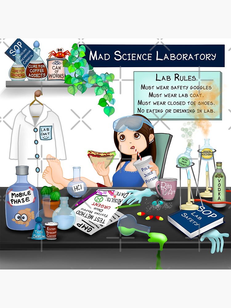 "How many lab rules have I broken?" Sticker by RitaLaiArt Redbubble