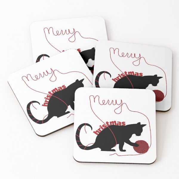 Item preview, Christmas design of a silhouette cat playing with ball of yarn designed and sold by With My Hands By K.