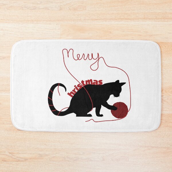 Item preview, Christmas design of a silhouette cat playing with ball of yarn designed and sold by With My Hands By K.