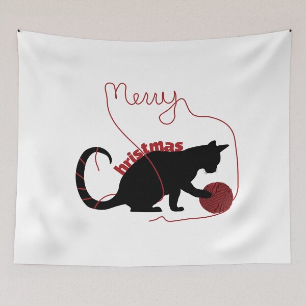 Item preview, Christmas design of a silhouette cat playing with ball of yarn designed and sold by With My Hands By K.