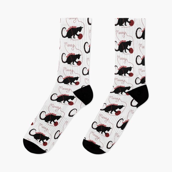 Item preview, Christmas design of a silhouette cat playing with ball of yarn designed and sold by With My Hands By K.