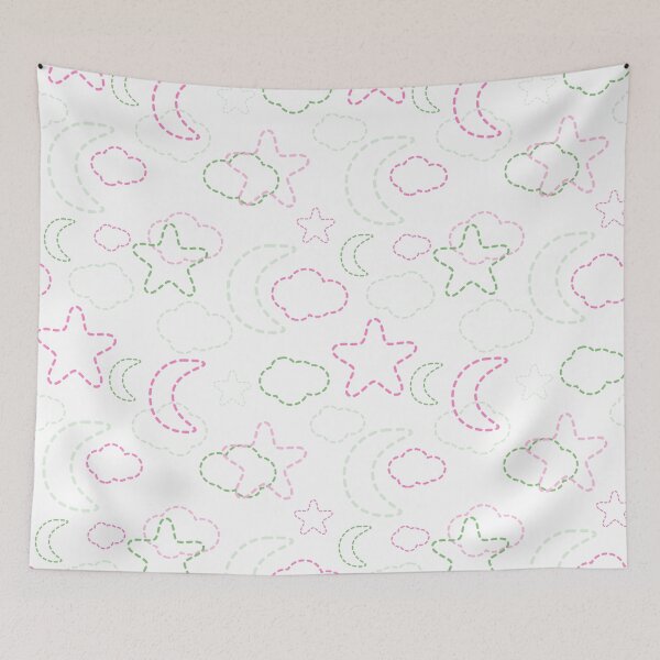 Item preview, Pink and Green Nursery Stars Moon Clouds Pattern designed and sold by everything4eva.