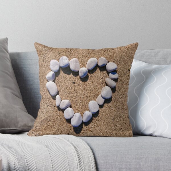 Pebble Heart - photograph on a sandy beach Throw Pillow