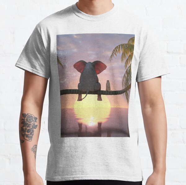 elephant and dog sit on a palm tree on the beach Classic T-Shirt