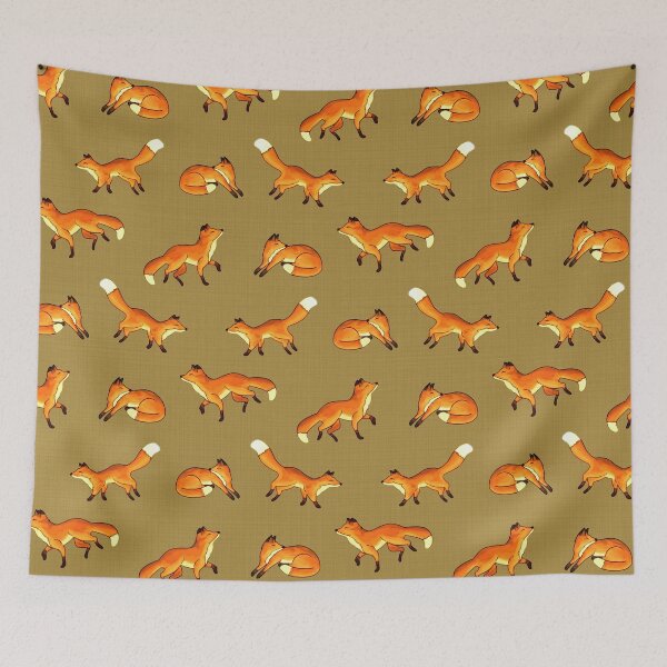 Item preview, Free Frolicking Foxes on Mustard  designed and sold by TigaTiga.