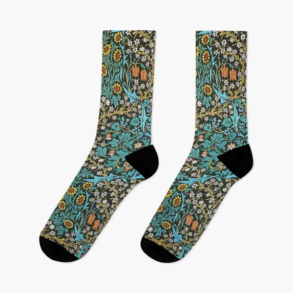 Item preview,  BLACKTHURN ,WILD FLOWERS ,TEAL BLUE LEAVES Art Nouveau Floral designed and sold by BulganLumini.