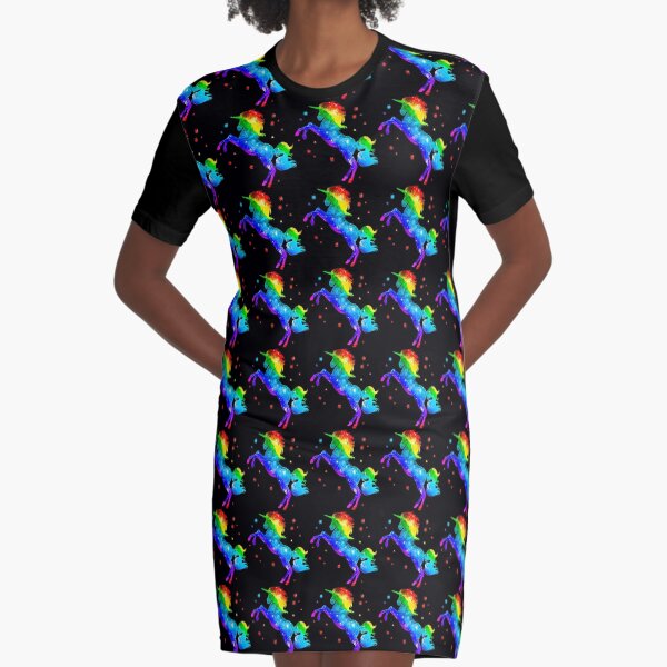 Rainbow Unicorn, stars, galaxy style, space Graphic T-Shirt Dress