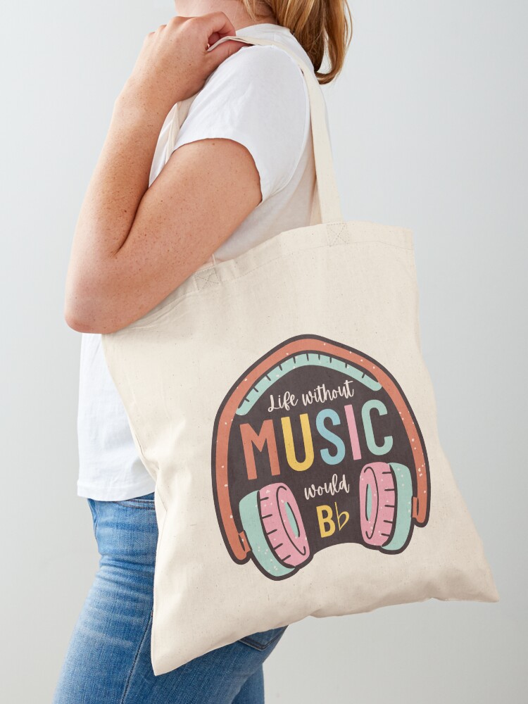 Thumbnail 1 of 5, Tote Bag, Without music life would b flat - Funny designed and sold by ElectricFangs.