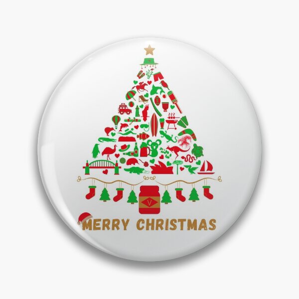 Item preview, Merry Christmas Australia | Australian Christmas Tree Made Up of Icons/Symbols  (in Bright Xmas Colors, also available in Vintage Colors) designed and sold by InkItStudio.