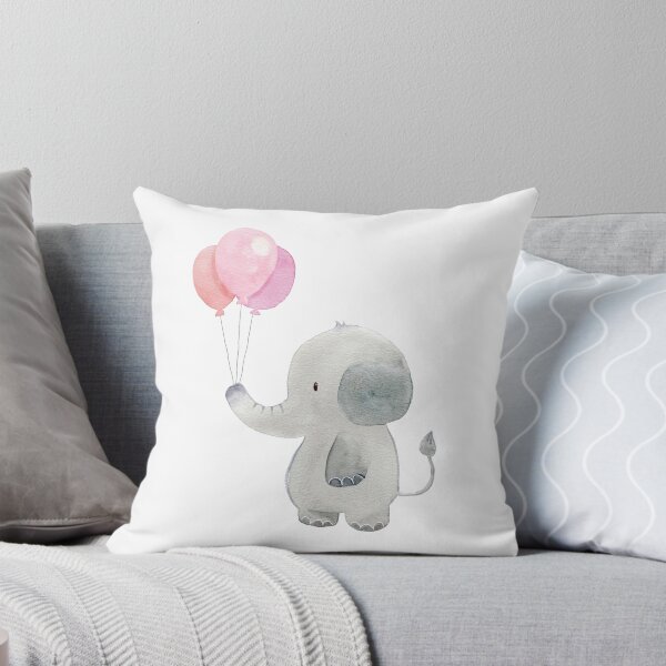 Item preview, Watercolor painting of an elephant holding a pink balloon designed and sold by yuzudesign.