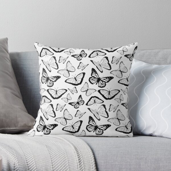 Black and White Butterflies Nature Pattern Throw Pillow