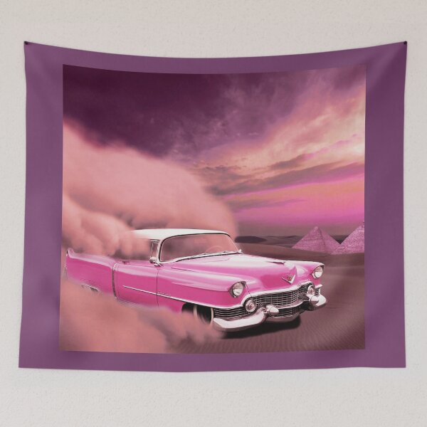 Item preview, Vintage pink car racing to the pyramids. designed and sold by Theleochick.