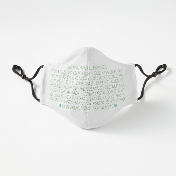 Hello and Goodbye in Spanish, Very Light Italicized Green with a Very Light Yellow Shadow - Fitted Mask Design by LEAF Project Design - Fitted 3-Layer
