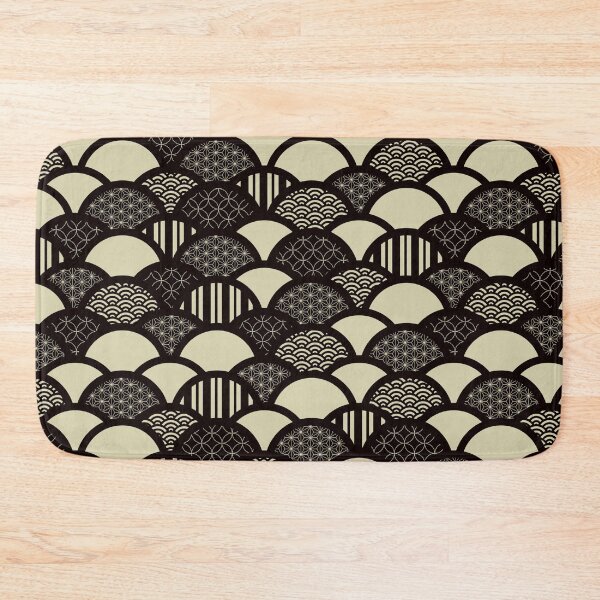 Item preview, Monochrome Japanese geometric waves pattern  designed and sold by Elemesca.
