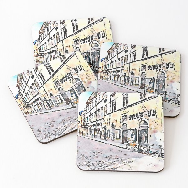 Item preview, L'Aquila: street with row of shops designed and sold by Giuseppe Cocco.