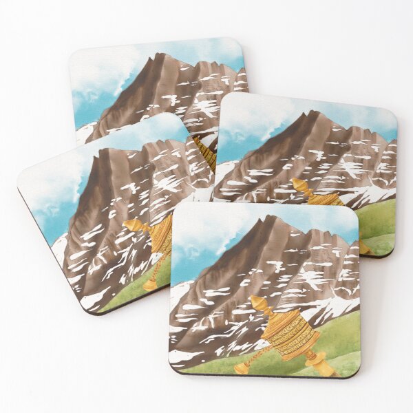 Item preview, Watercolor Illustration of snow mountain with prayer wheel in foreground designed and sold by iswenyi.
