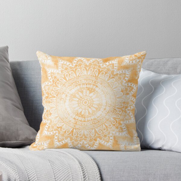 TANGERINE BOHEMIAN FLOWER MANDALA Throw Pillow