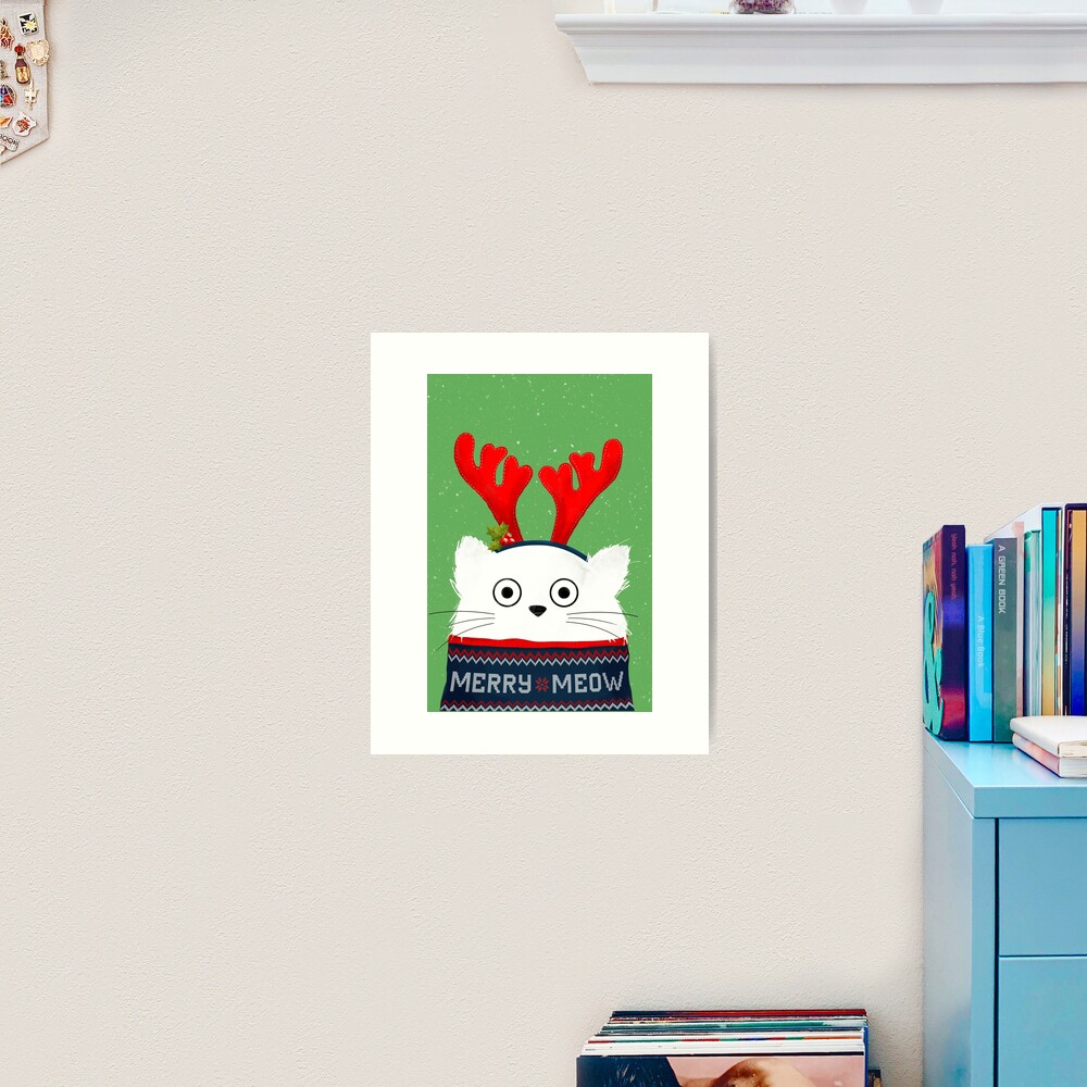 Christmas Reindeer Cat Art Print