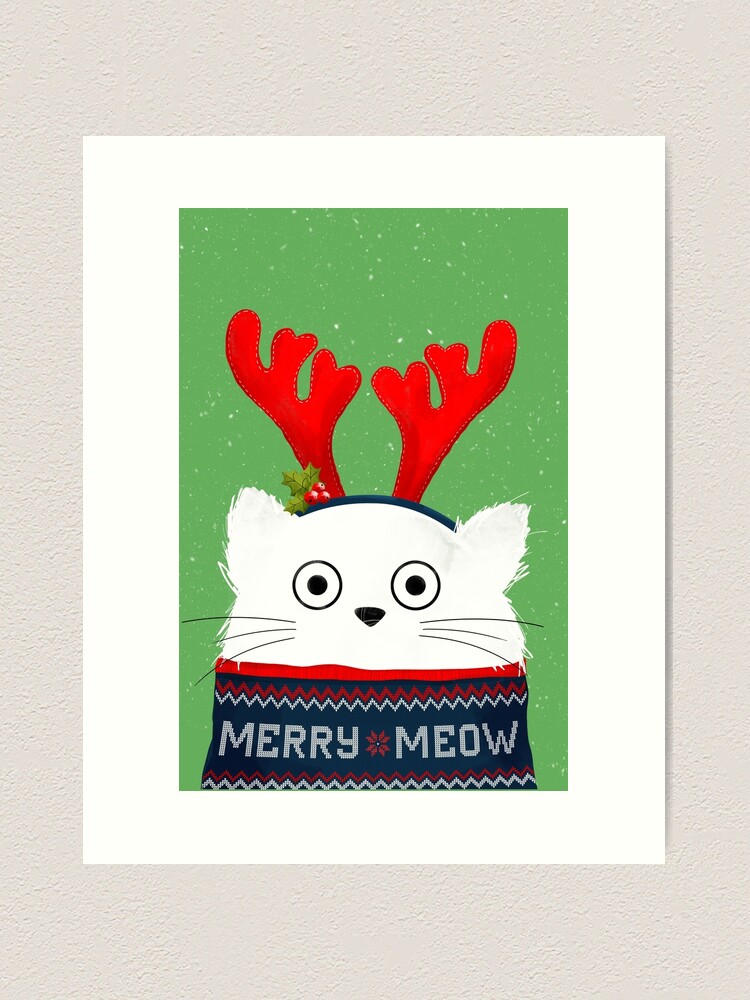 Alternate view of Christmas Reindeer Cat Art Print