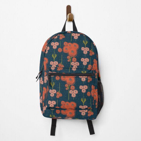 Item preview, Poppies in pinks, corals, reds and greens - fun, modern floral - bold flower power in Navy designed and sold by thecheekypixel.